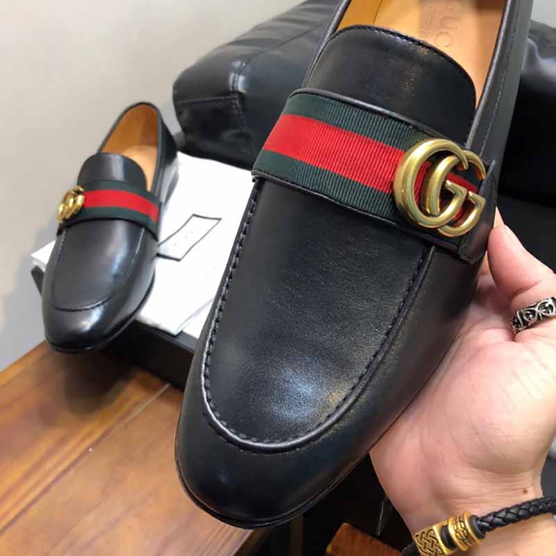 Gucci Leather Loafer With GG Web - DesignerGu