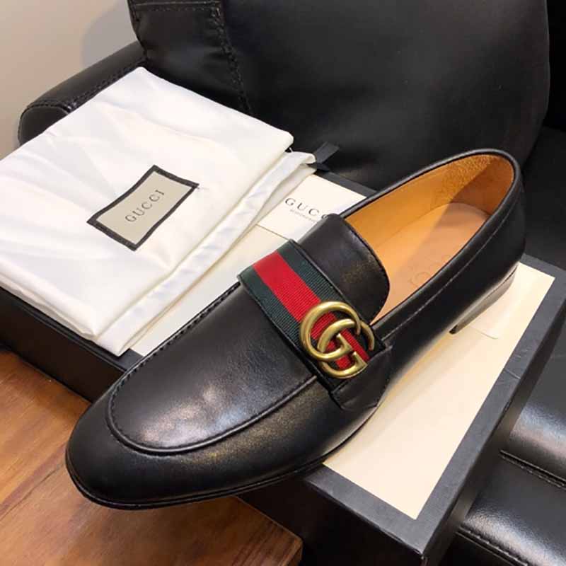 Gucci Leather Loafer With GG Web - DesignerGu