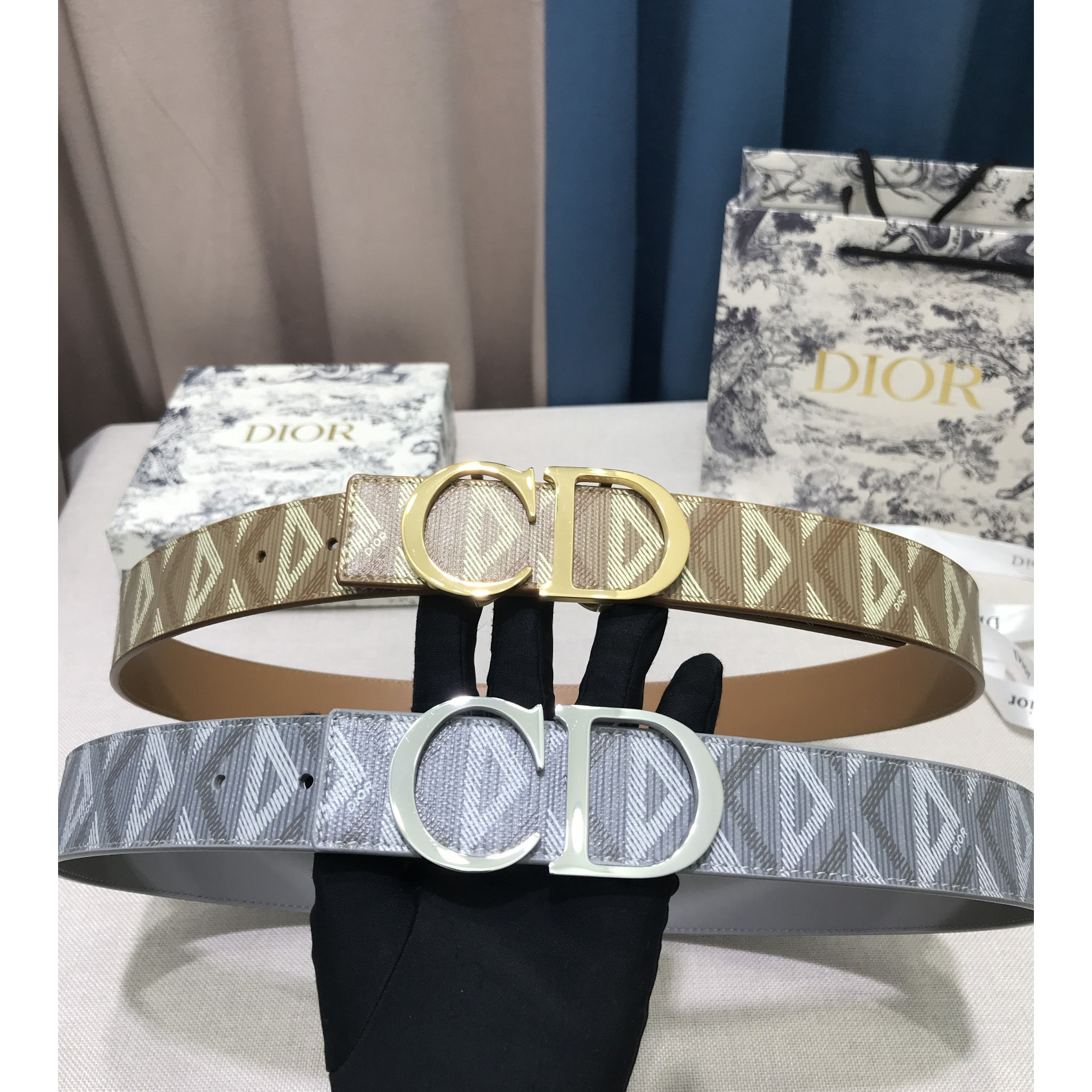 Dior CD Diamond Print  40mm Reversible Belt  - DesignerGu