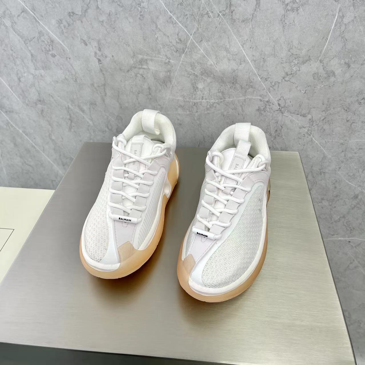 Balmain Bicolor Gummy Leather And Mesh B-Runner Sneakers - DesignerGu