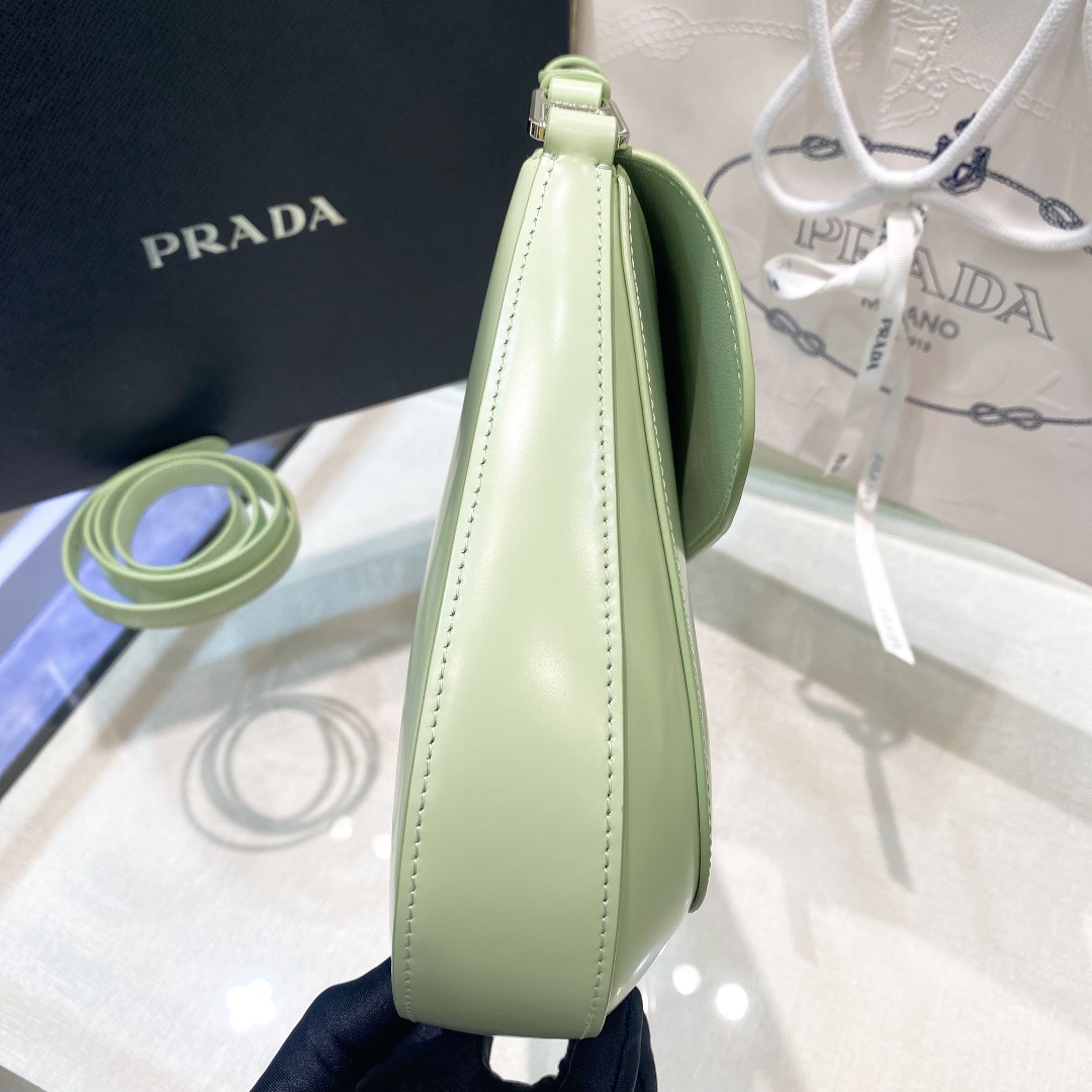 Prada Cleo Brushed Leather Shoulder Bag In Green(24-19-6cm)   1BD303 - DesignerGu