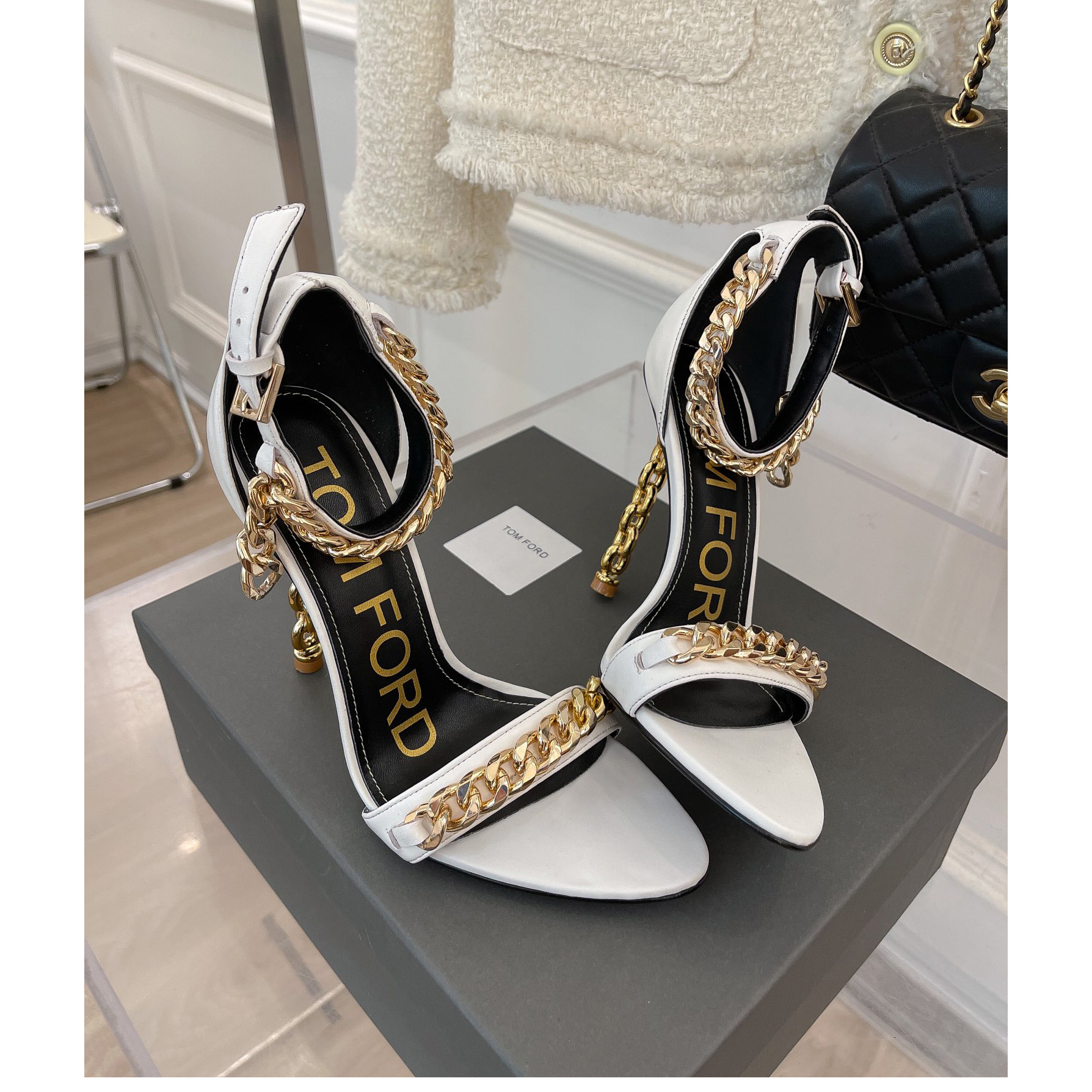Tom Ford Chain-Trimmed Leather Sandals With Heel Height Of 10.5cm - DesignerGu