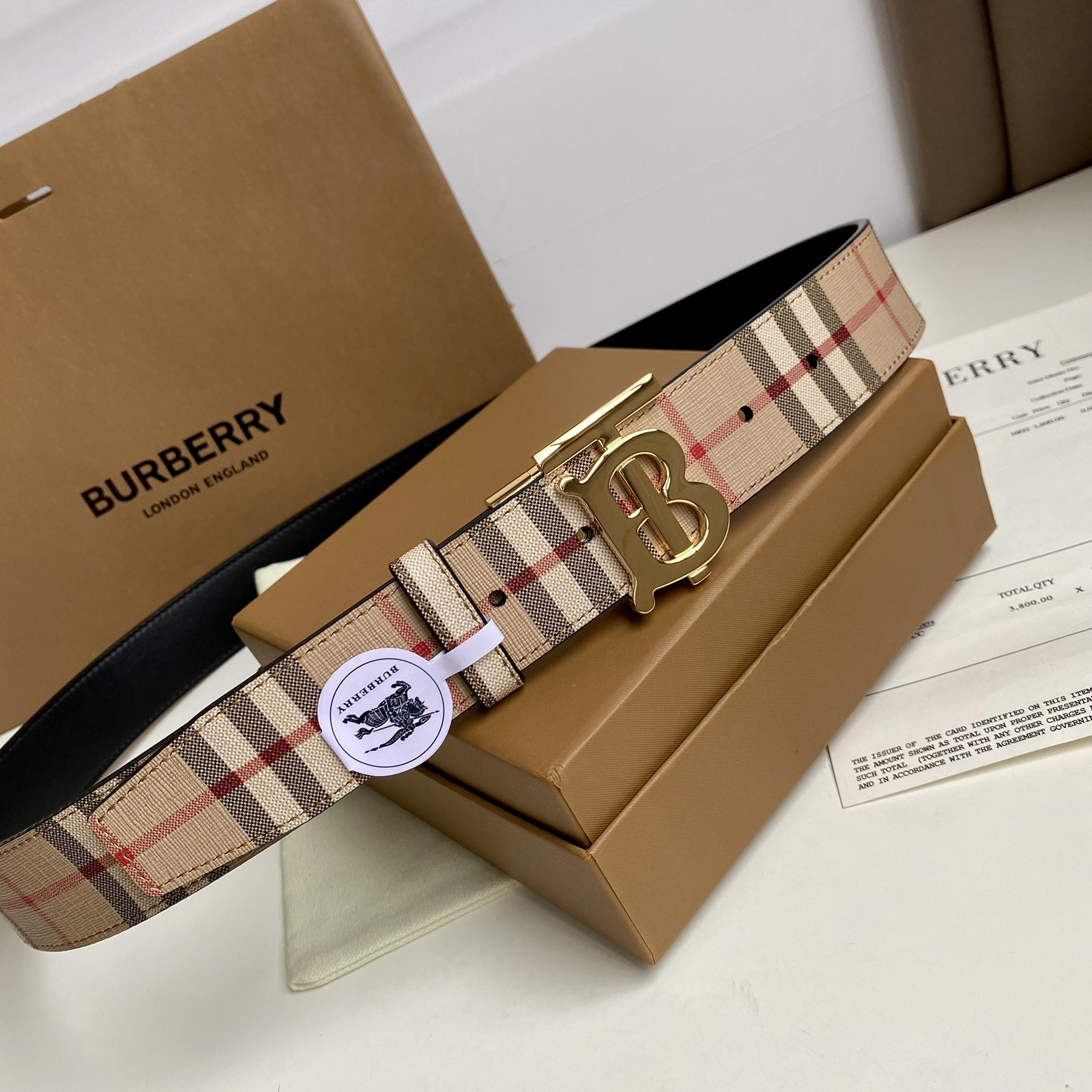 Burberry TB Monogram Vintage Check Bel—35mm - DesignerGu