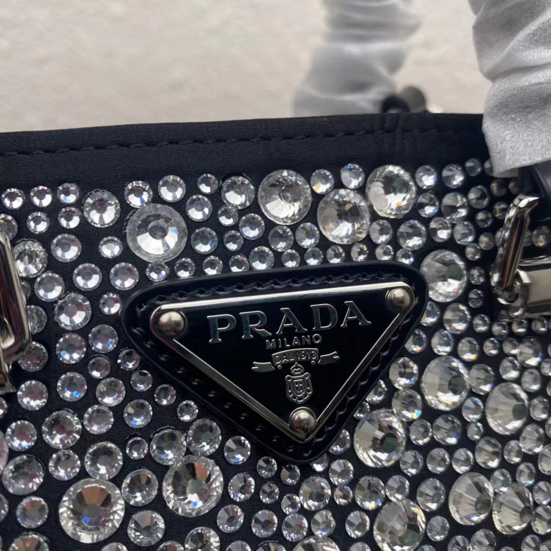 Prada Small Crystal-Studded Satin Tote Bag(17.5-15-5cm) - DesignerGu