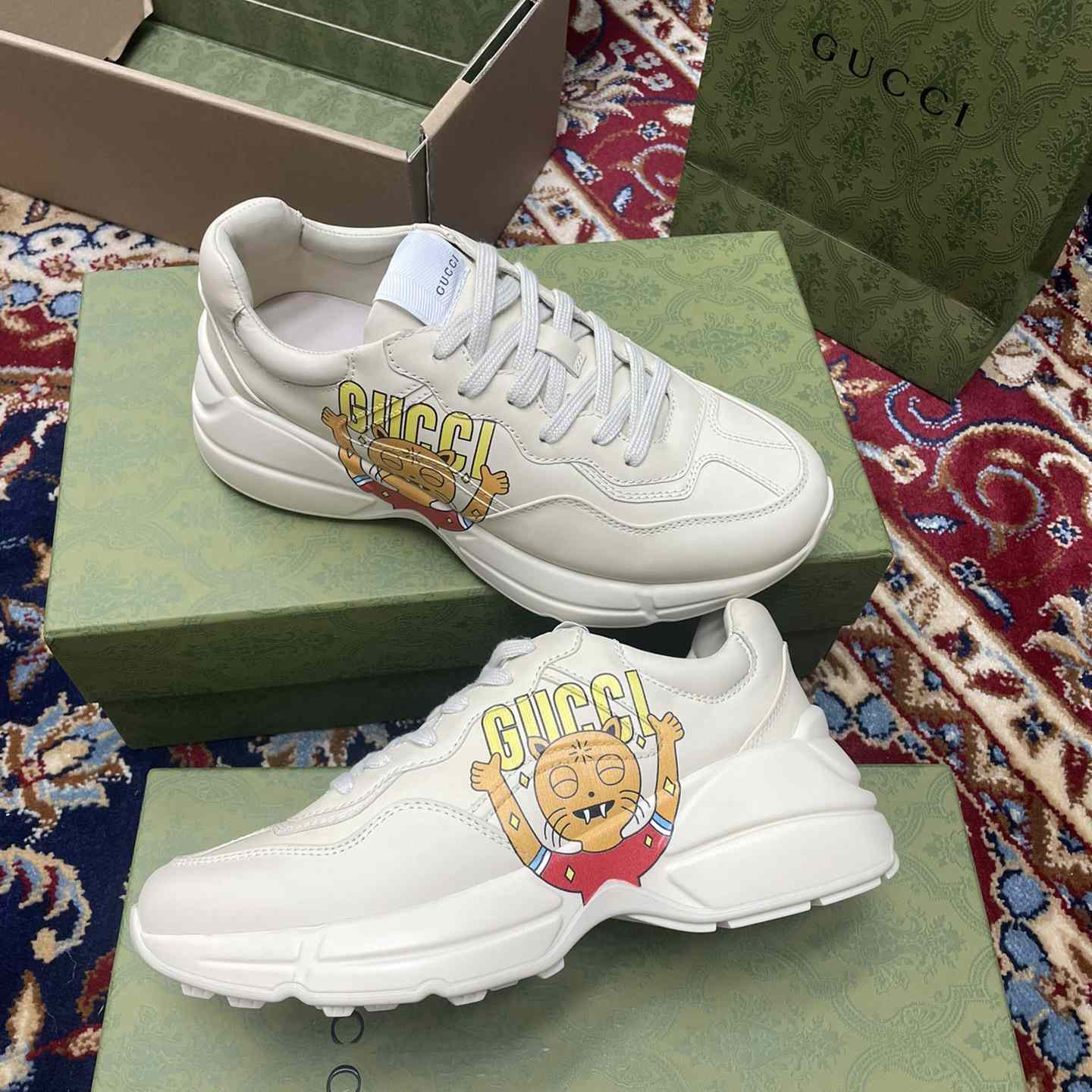 Gucci Rhyton Sneaker With Cat Print - DesignerGu