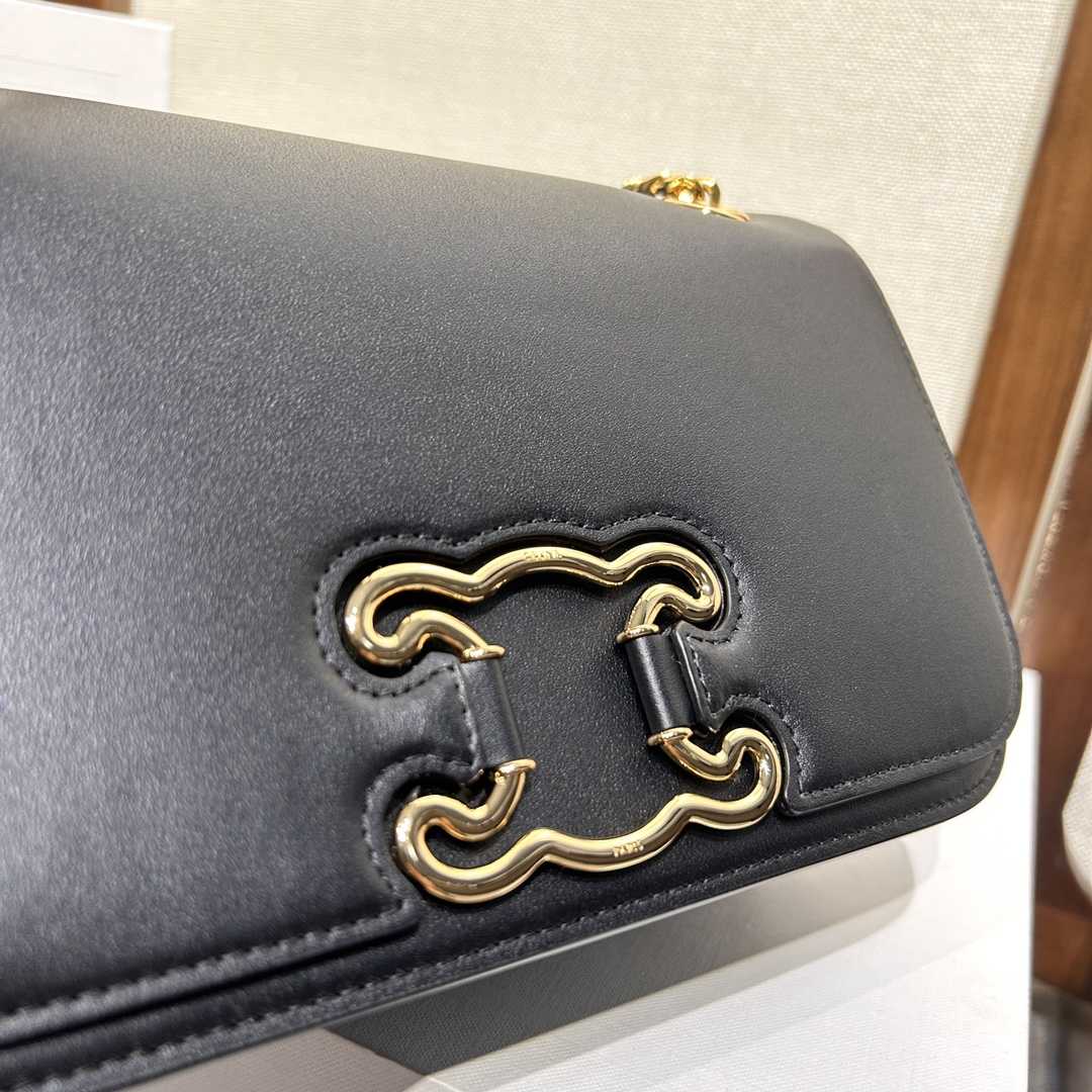 Celine Medium Bag Triomphe Frame In Shiny Calfskin - DesignerGu