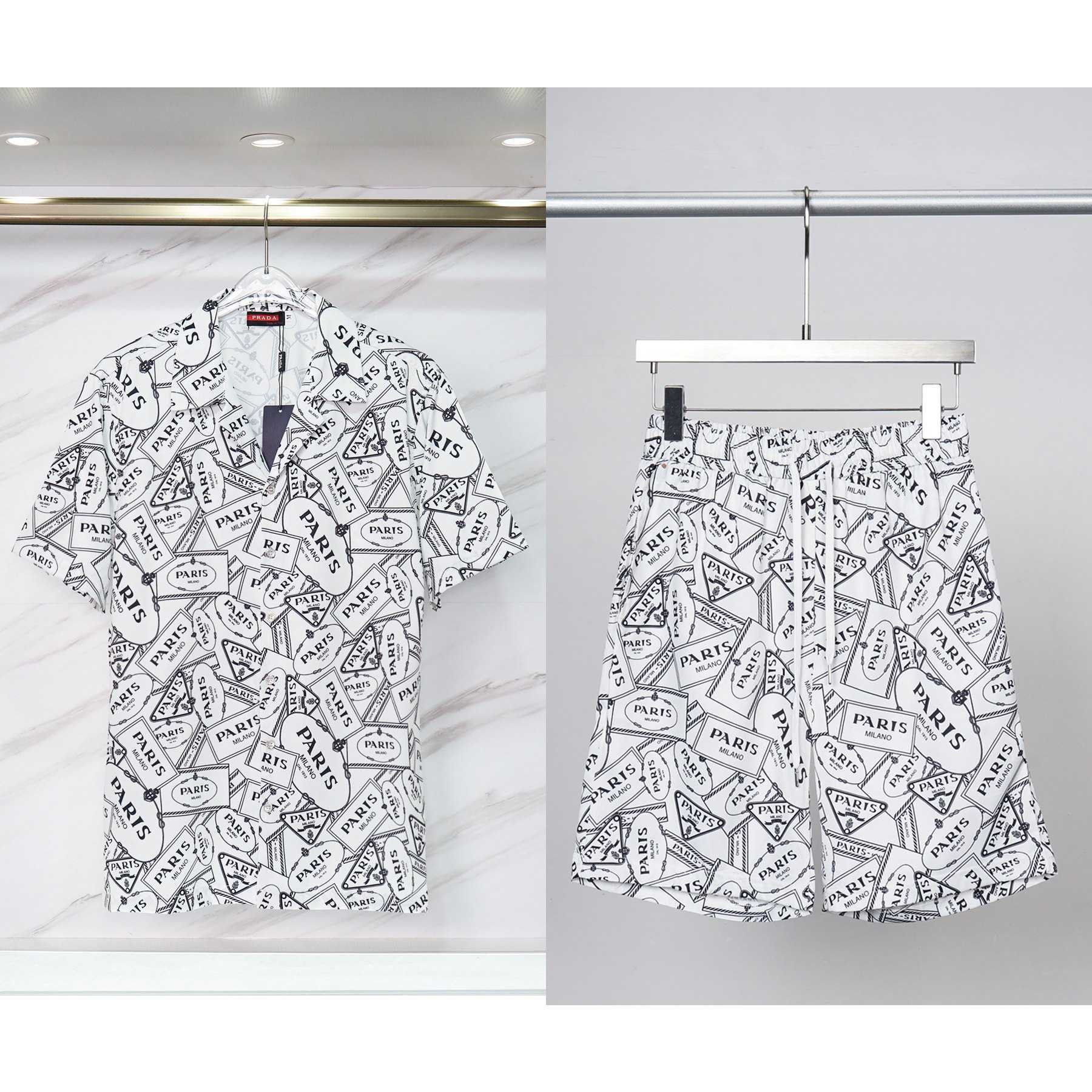 Prada Logo Short Sleeve Shirt & Shorts - DesignerGu