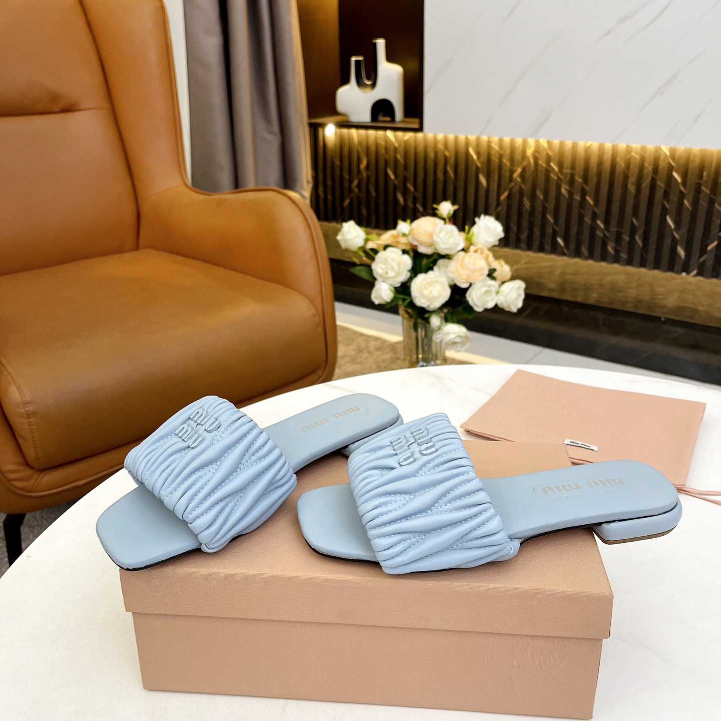 Miu Miu Matelassé Nappa Leather Slides - DesignerGu