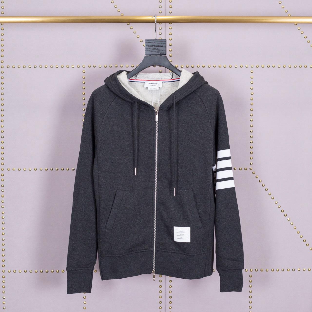 Thom Browne 4-Bar Zip-Up Cotton Hoodie - DesignerGu