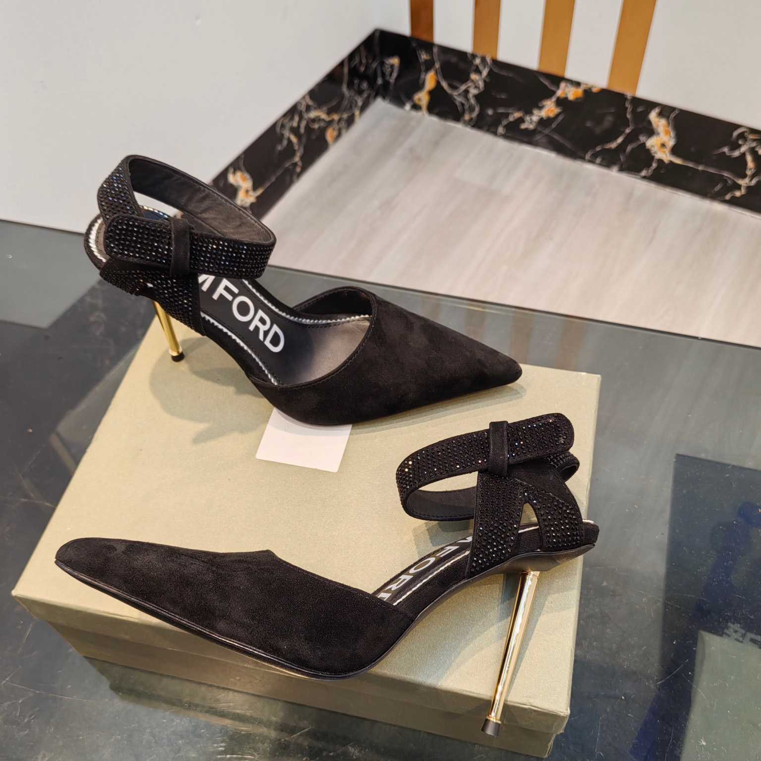 Tom Ford Asymmetric Crystal Ankle Strap Pumps - DesignerGu