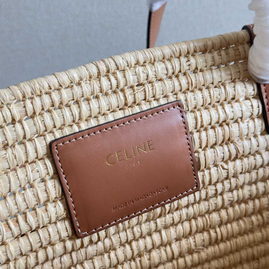 Celine Classic Panier Medium Braided Triomphe In Raffia And Calfskin - DesignerGu