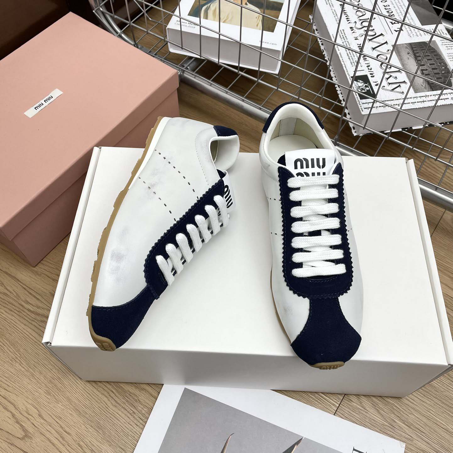Miu Miu Plume Nappa Leather And Suede Sneakers - DesignerGu