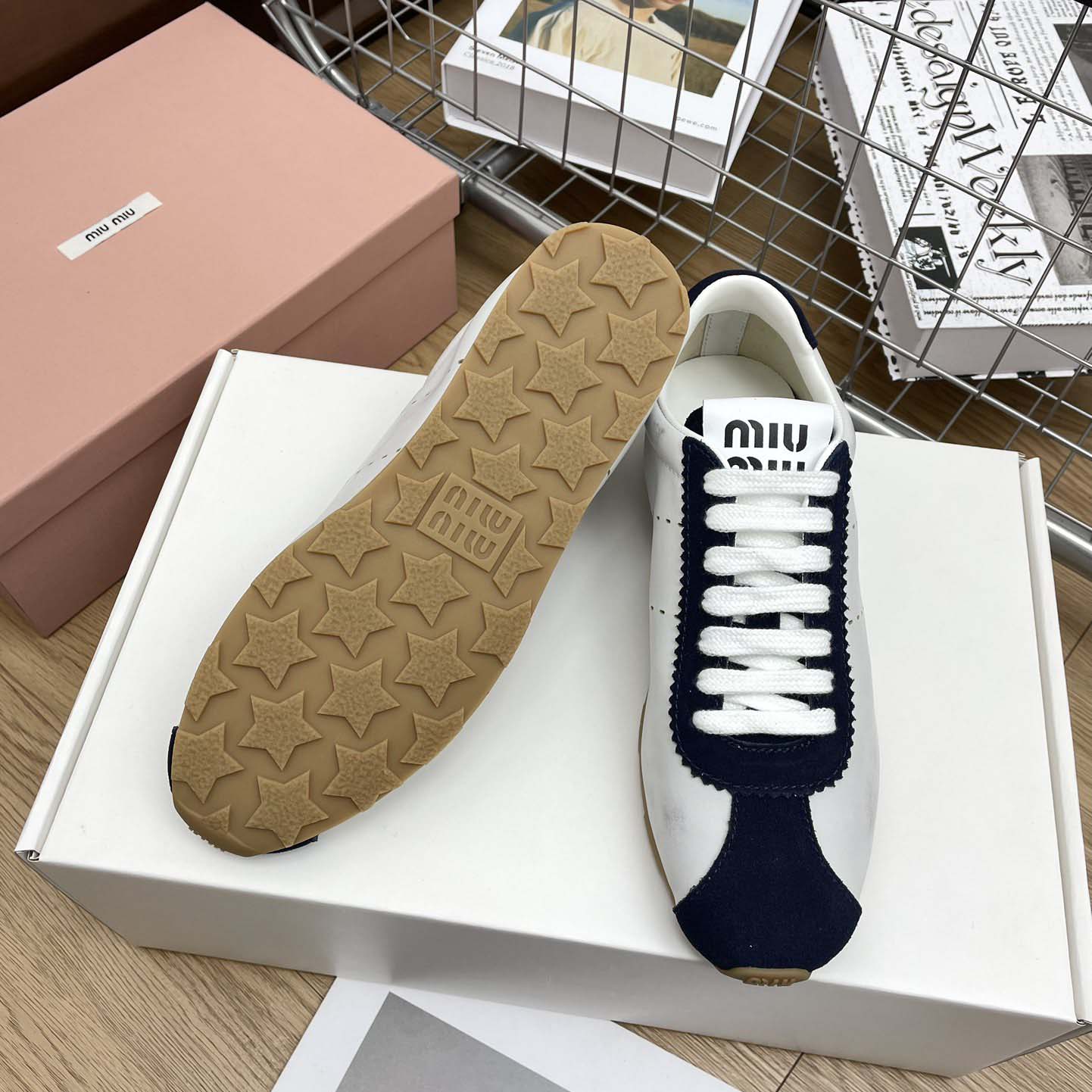 Miu Miu Plume Nappa Leather And Suede Sneakers - DesignerGu
