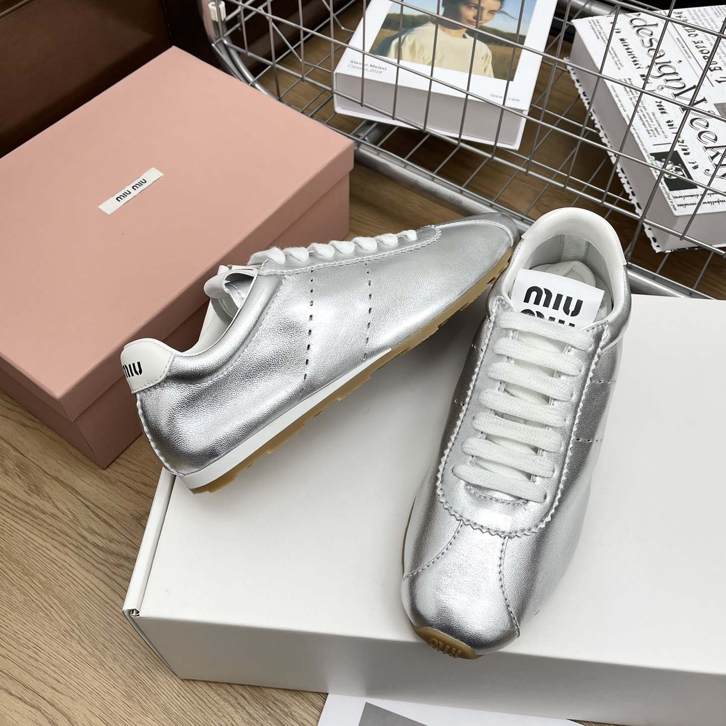Miu Miu Plume Mordoré Calfskin Sneakers - DesignerGu