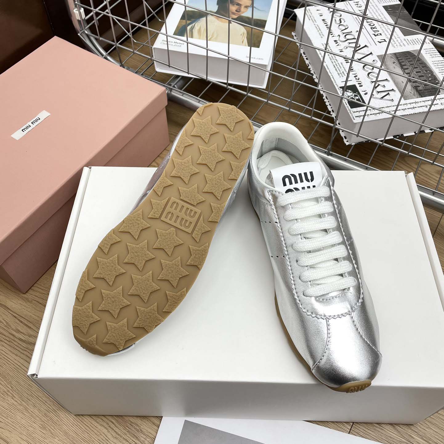Miu Miu Plume Mordoré Calfskin Sneakers - DesignerGu