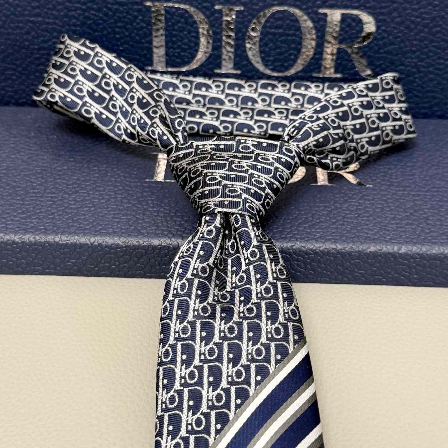 Dior Striped Dior Oblique Tie - DesignerGu