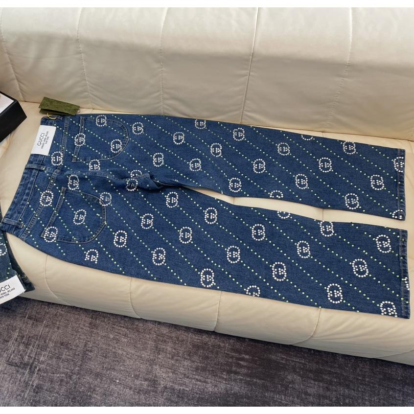 Gucci Crystal Interlocking G Denim Trouser - DesignerGu