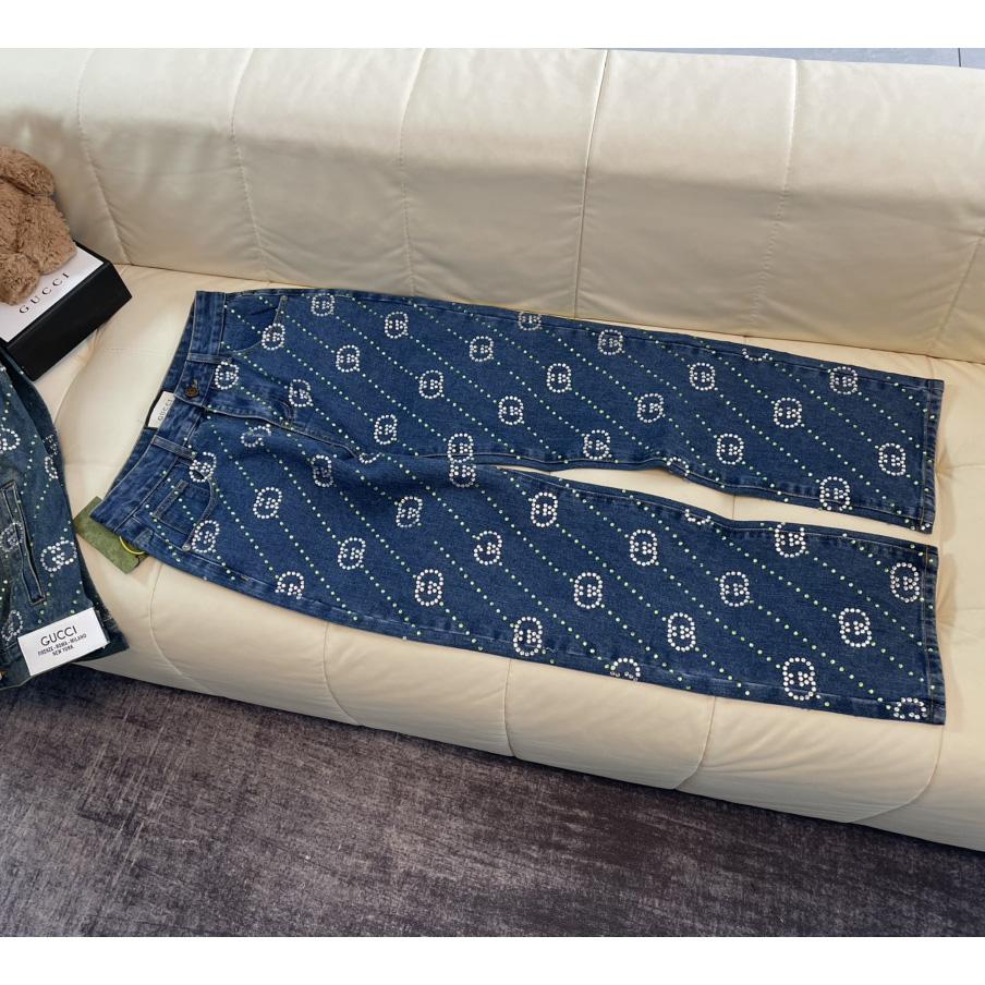 Gucci Crystal Interlocking G Denim Trouser - DesignerGu