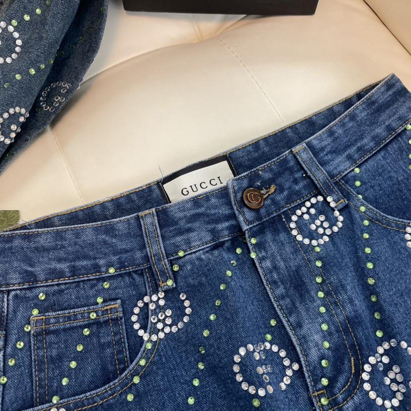 Gucci Crystal Interlocking G Denim Trouser - DesignerGu