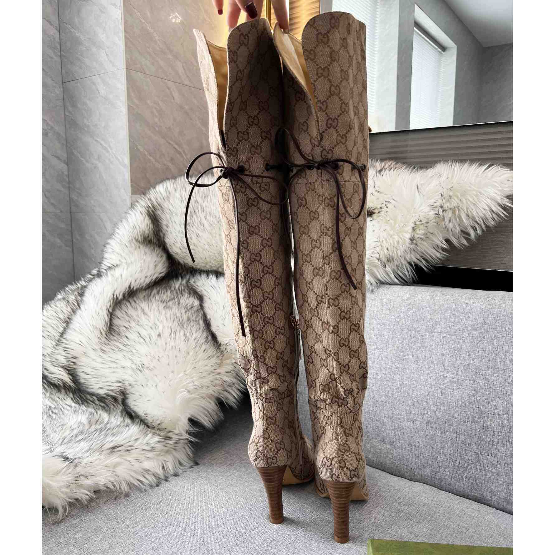 Gucci Monogram Over the Knee Boots  - DesignerGu