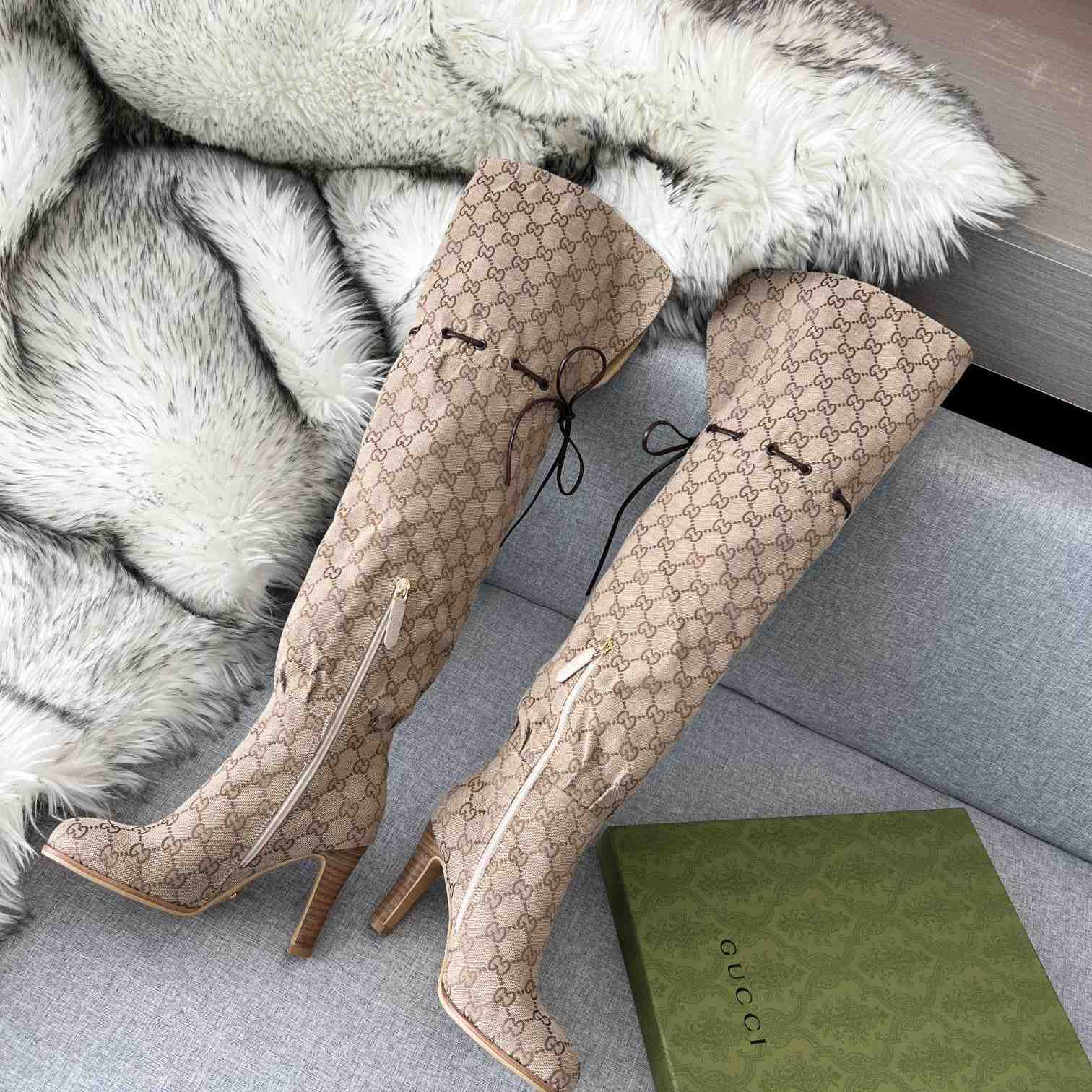 Gucci Monogram Over the Knee Boots  - DesignerGu