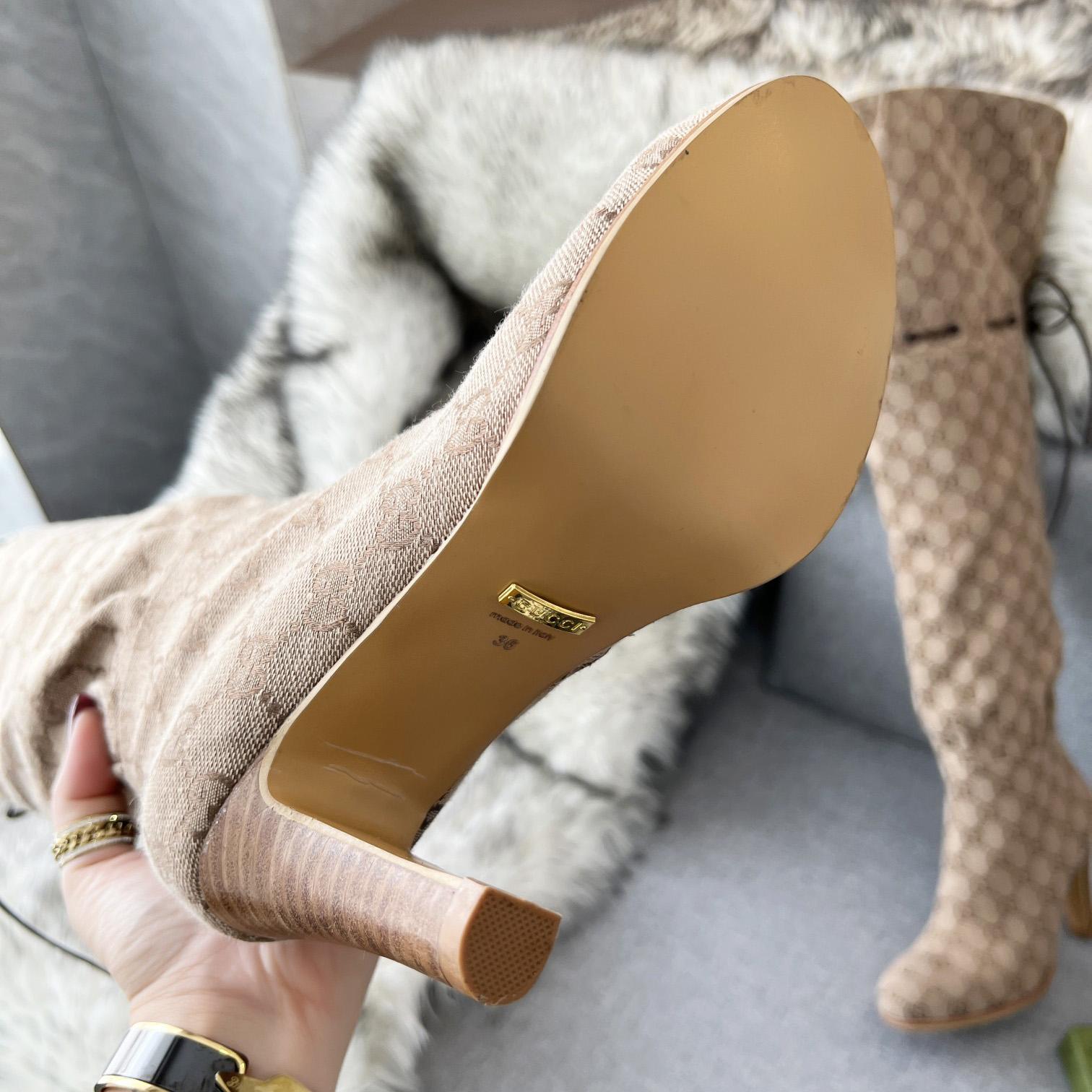 Gucci Monogram Over the Knee Boots  - DesignerGu