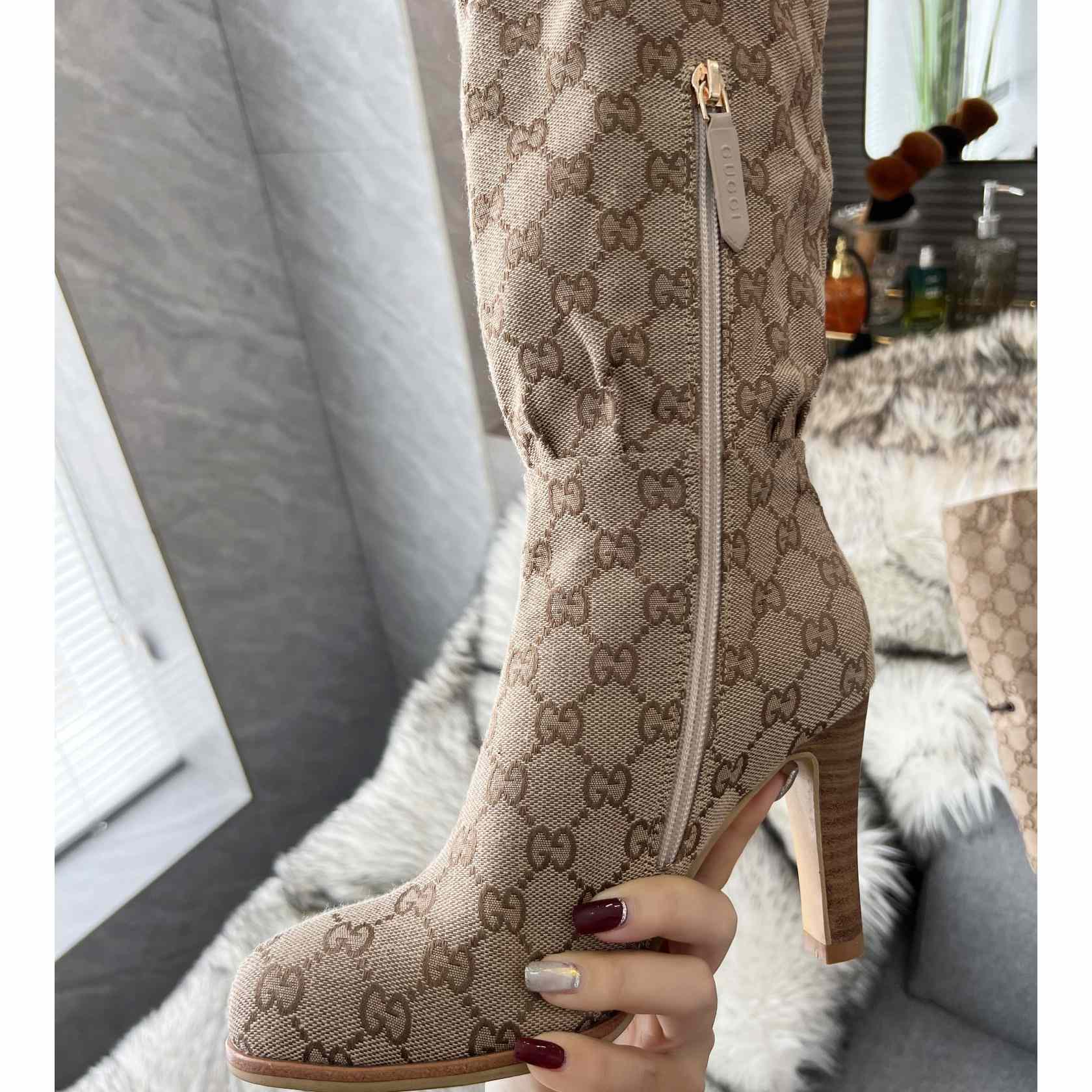 Gucci Monogram Over the Knee Boots  - DesignerGu