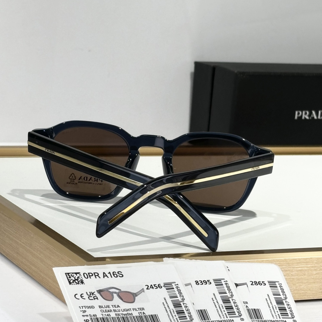 Prada Sunglasses With Iconic Metal Plaque   SPR A16SF - DesignerGu