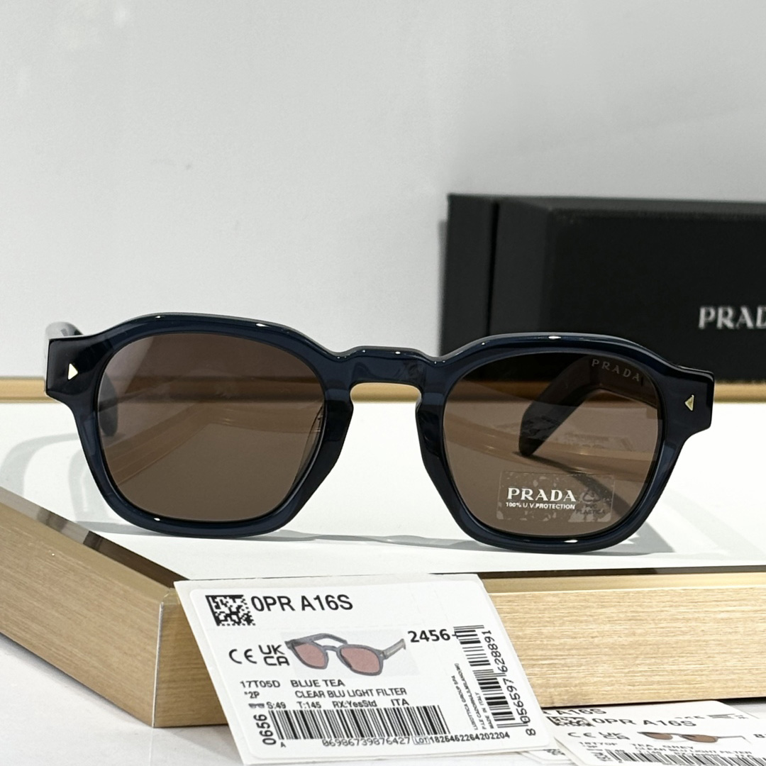 Prada Sunglasses With Iconic Metal Plaque   SPR A16SF - DesignerGu
