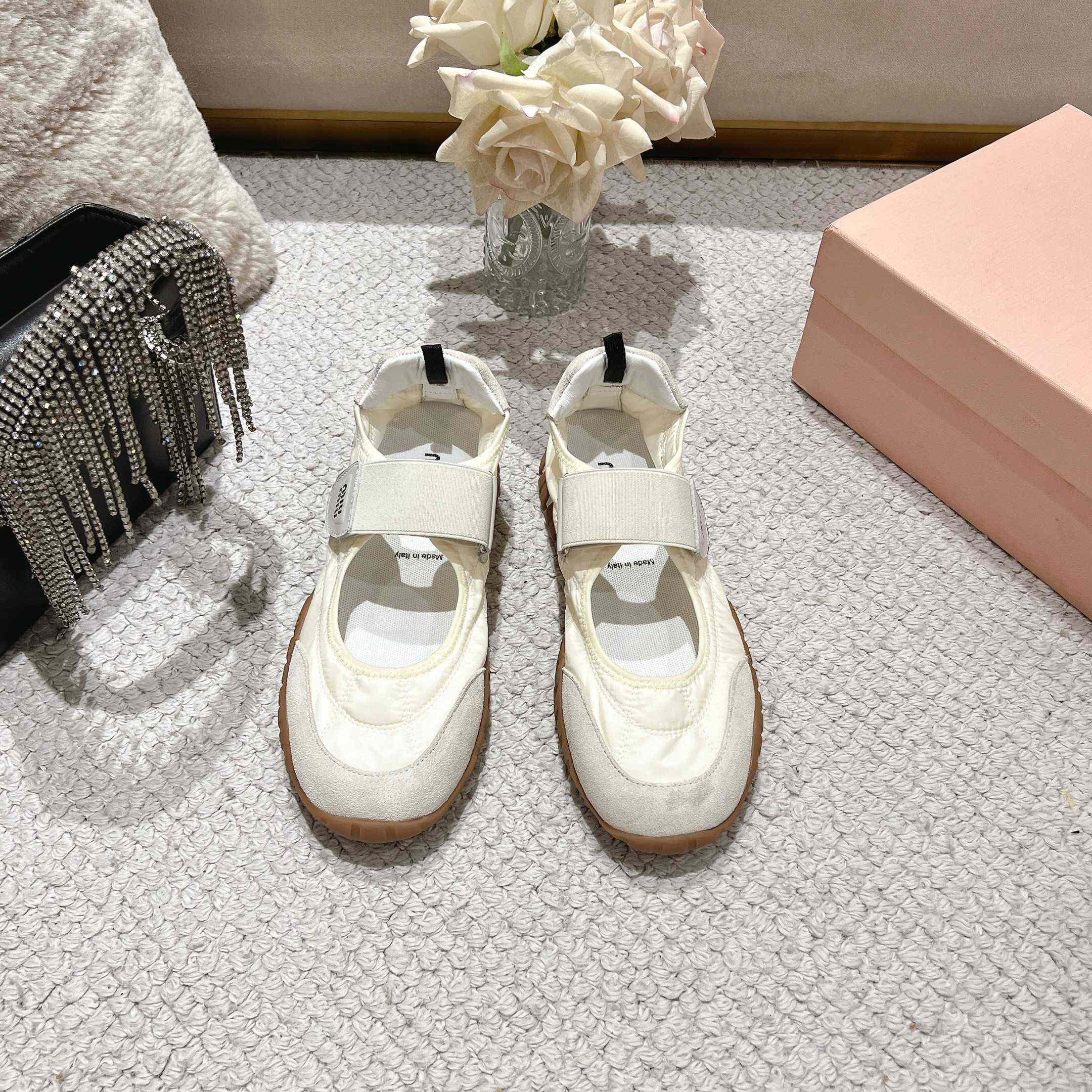 Miu Miu Tyre Technical Fabric And Suede Ballerinas - DesignerGu