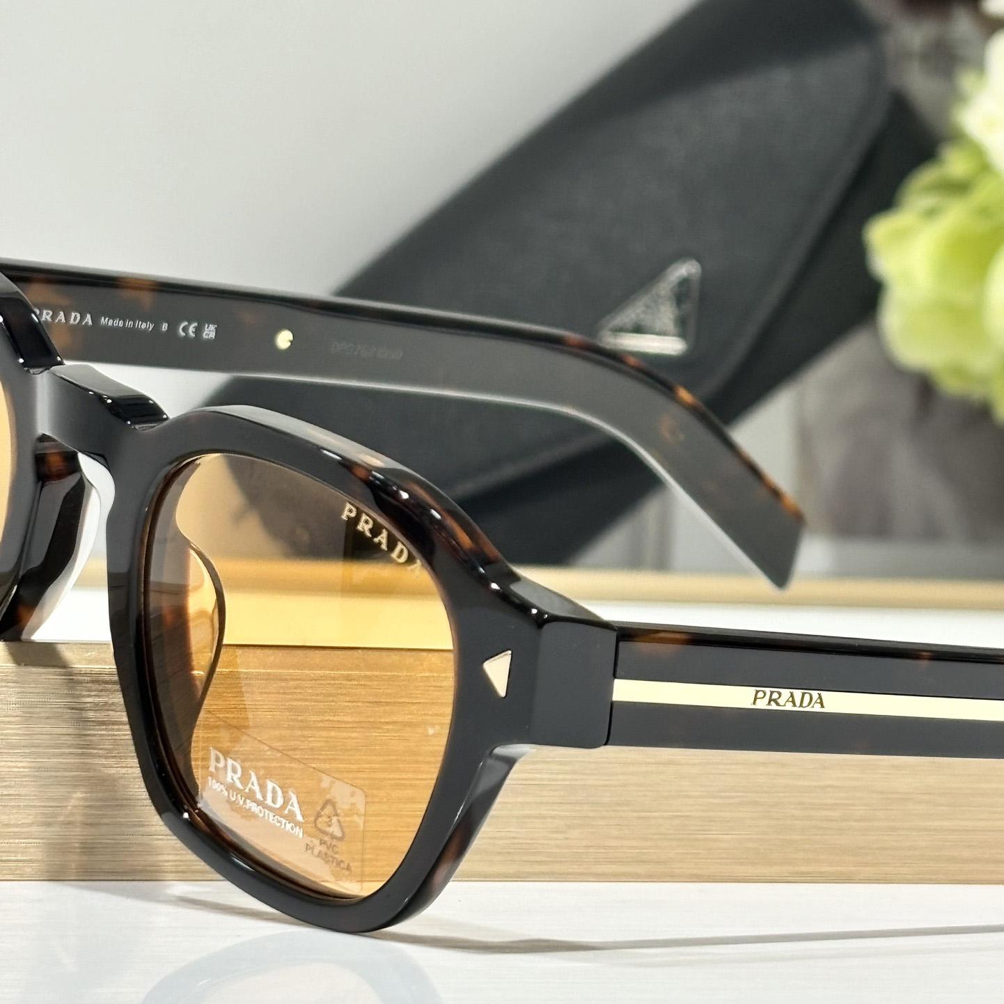 Prada Sunglasses With Iconic Metal Plaque   SPR A16SF - DesignerGu