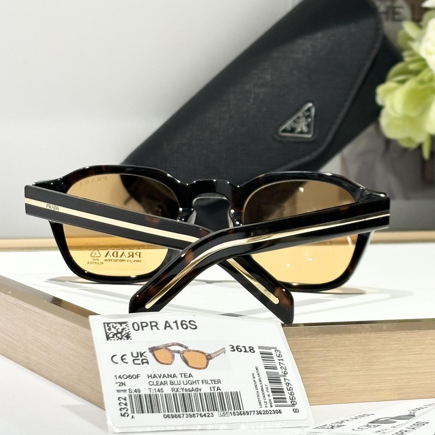 Prada Sunglasses With Iconic Metal Plaque   SPR A16SF - DesignerGu