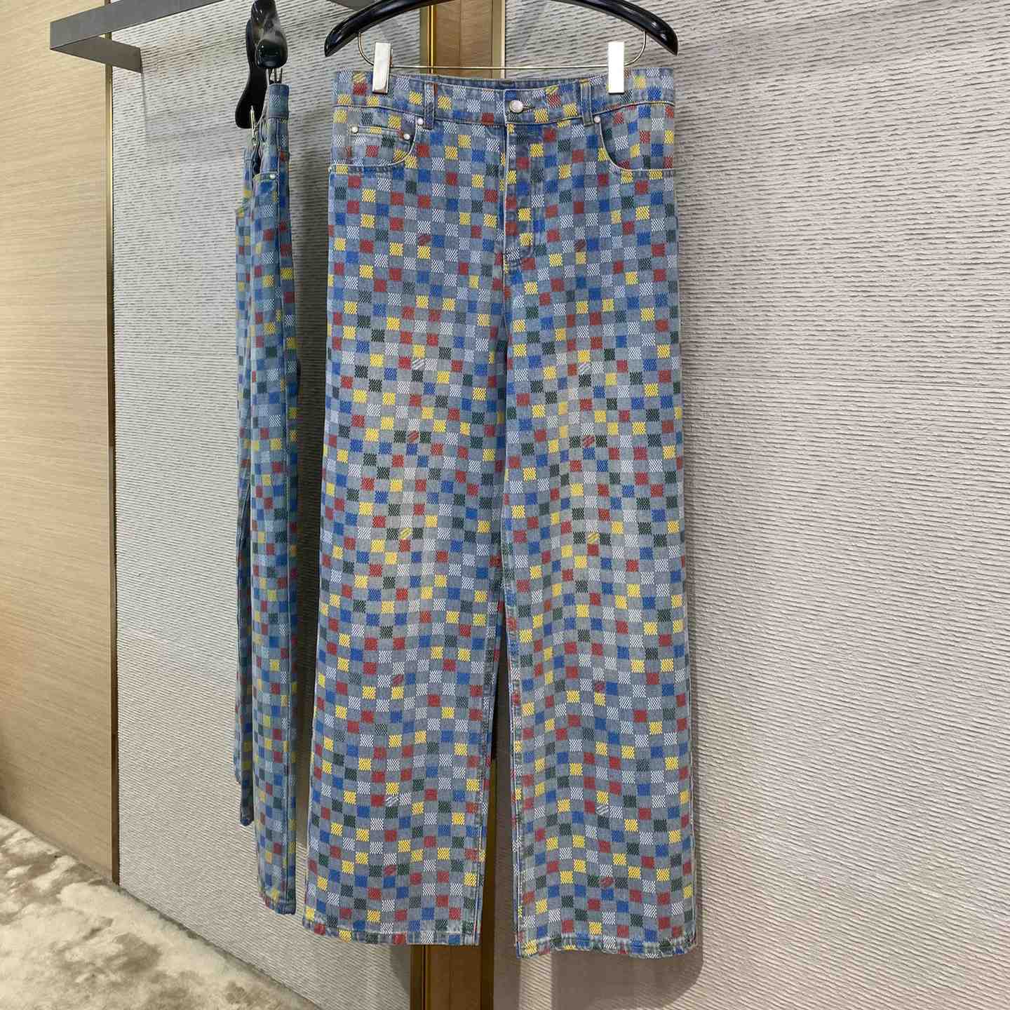 Louis Vuitton Damier Denim Wide-Leg Pants   1AHBMK - DesignerGu