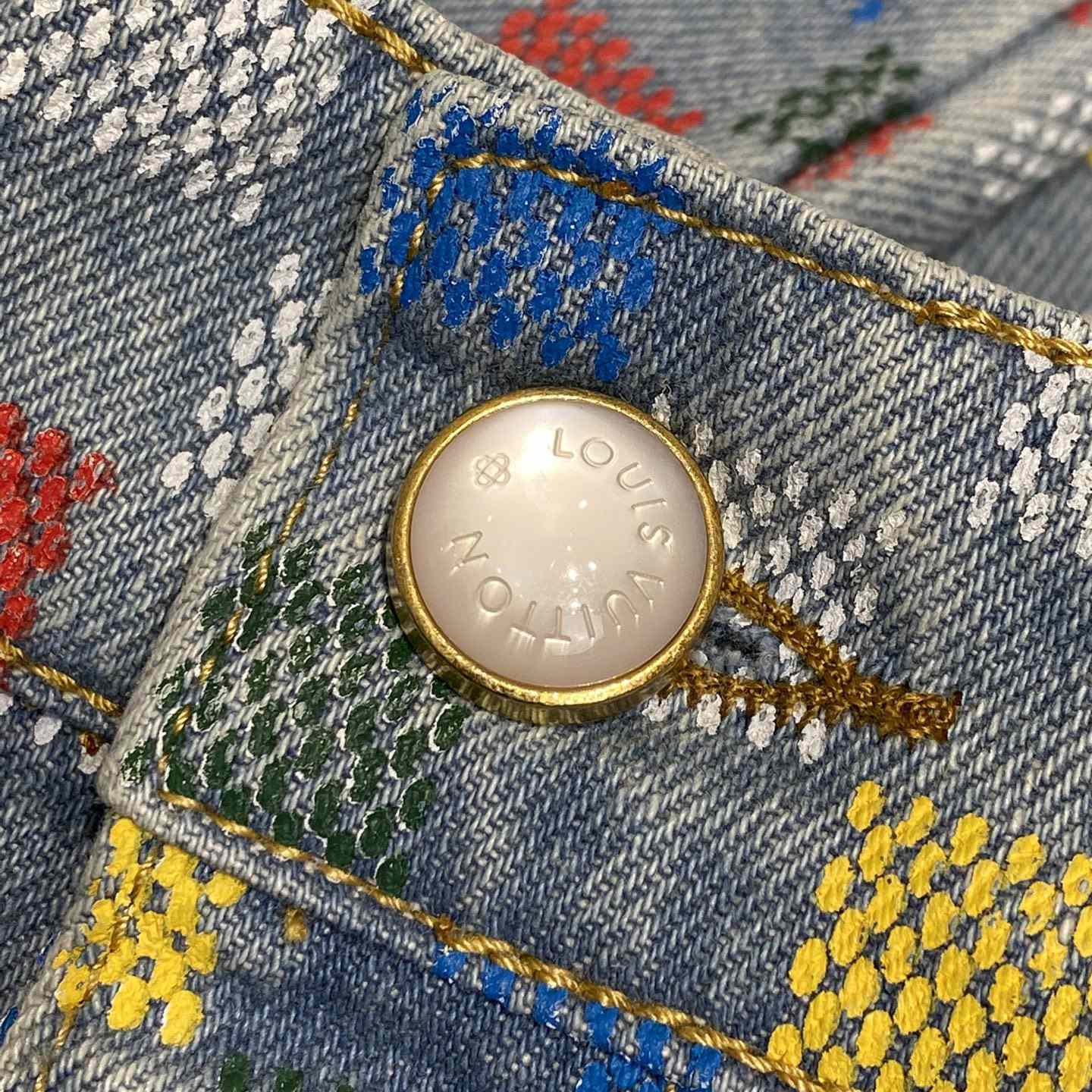 Louis Vuitton Damier Denim Wide-Leg Pants   1AHBMK - DesignerGu