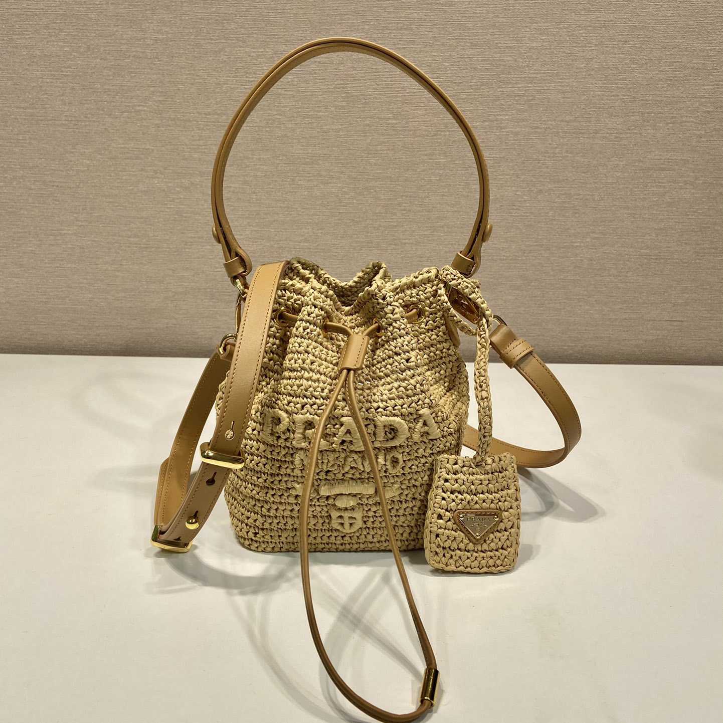 Prada Crochet And Leather Mini-bucket Bag - DesignerGu