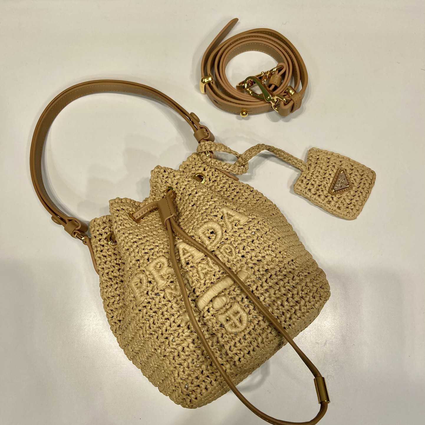 Prada Crochet And Leather Mini-bucket Bag - DesignerGu