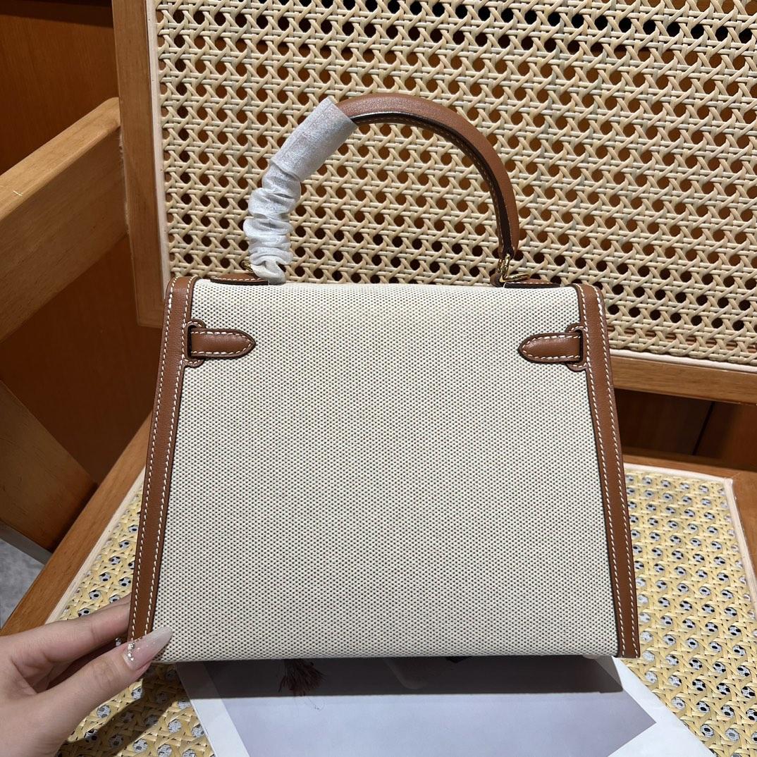 Hermes Vintage Toile & Barenia Kelly 25 - DesignerGu