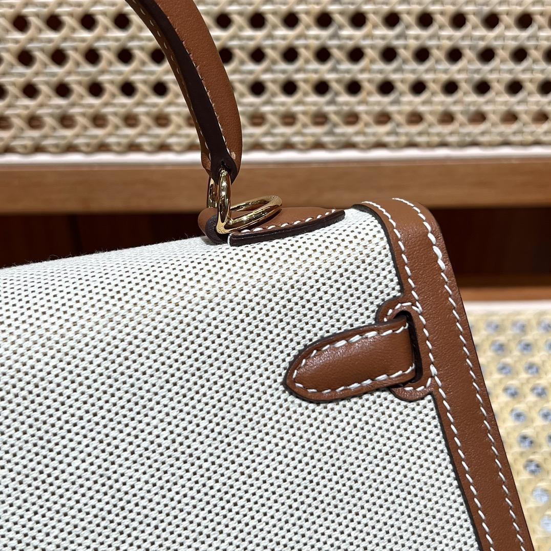 Hermes Vintage Toile & Barenia Kelly 25 - DesignerGu
