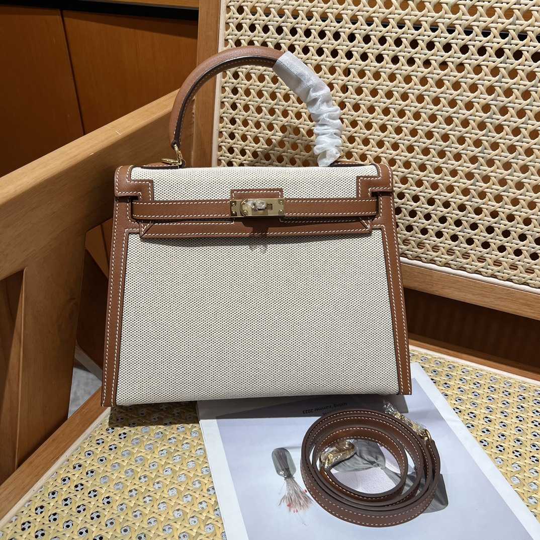 Hermes Vintage Toile & Barenia Kelly 25 - DesignerGu