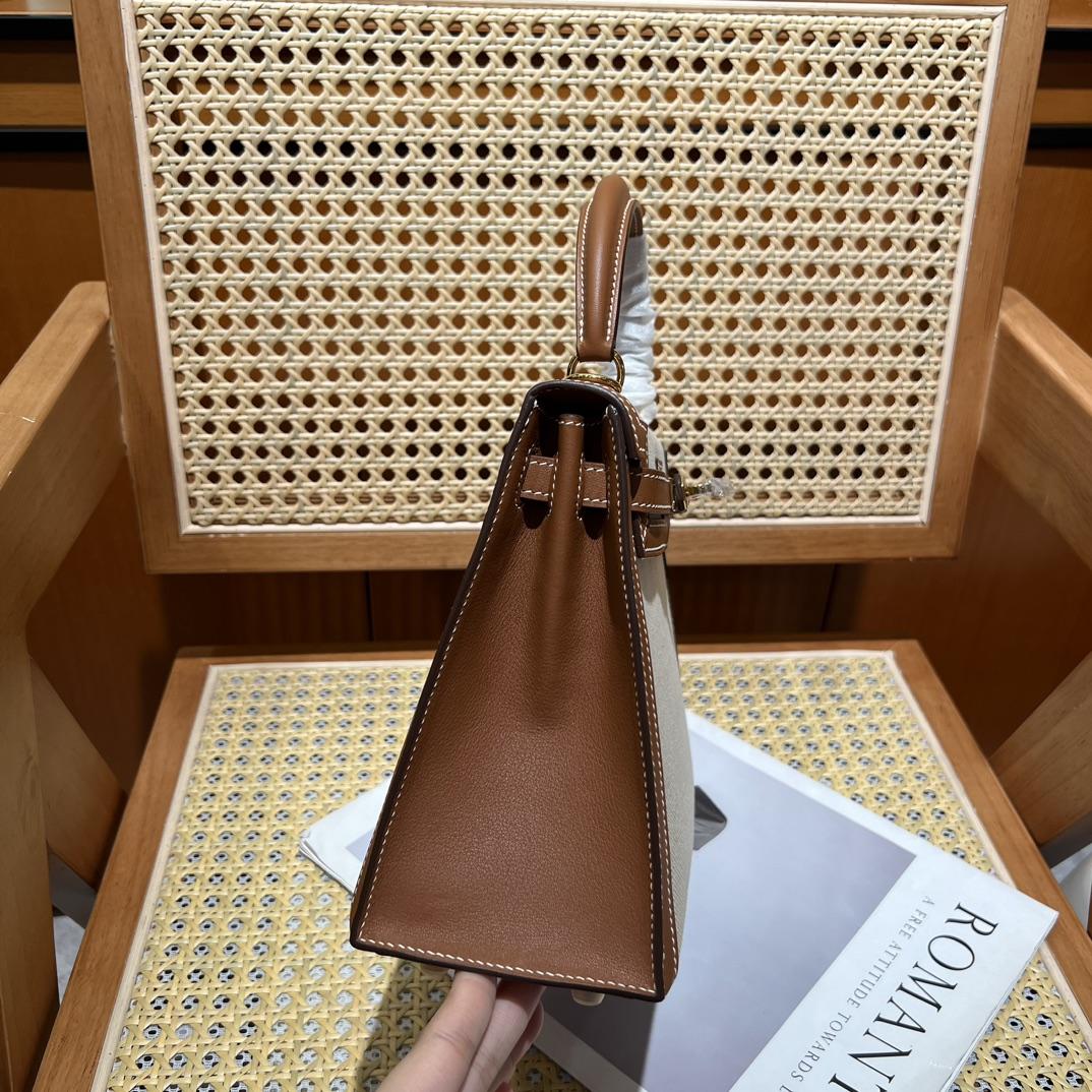Hermes Vintage Toile & Barenia Kelly 25 - DesignerGu
