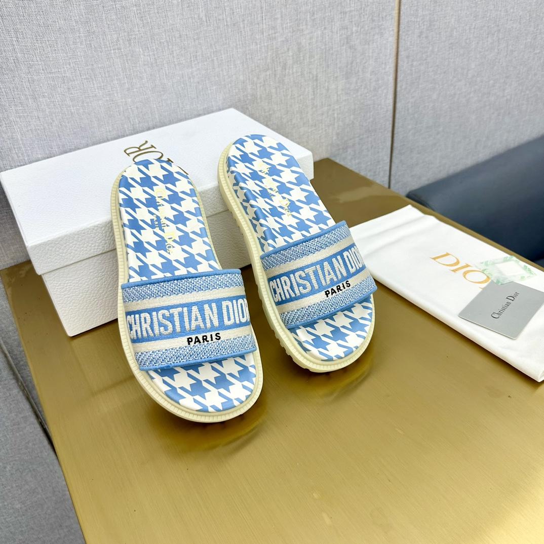 Dior Wmns DWay Slide 'Houndstooth - Corn Flower' - DesignerGu