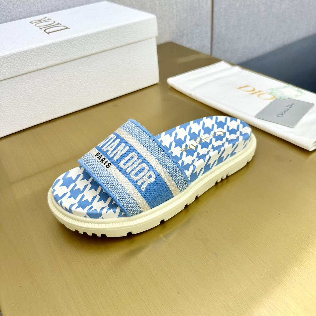 Dior Wmns DWay Slide 'Houndstooth - Corn Flower' - DesignerGu