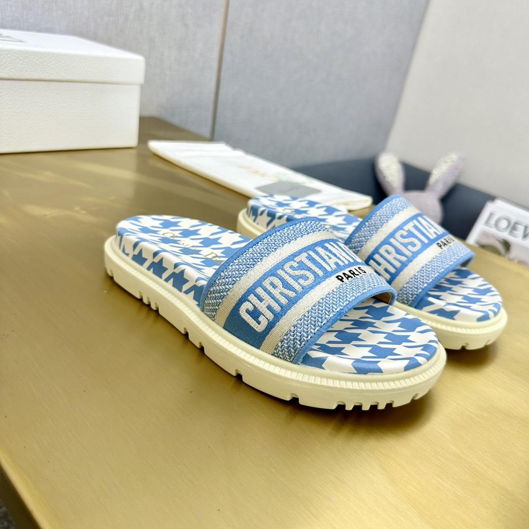 Dior Wmns DWay Slide 'Houndstooth - Corn Flower' - DesignerGu