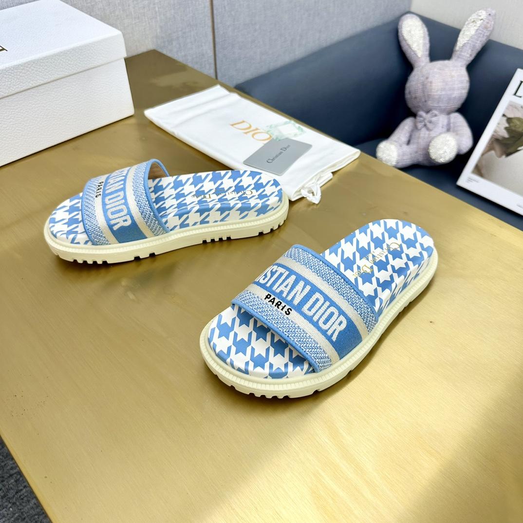 Dior Wmns DWay Slide 'Houndstooth - Corn Flower' - DesignerGu