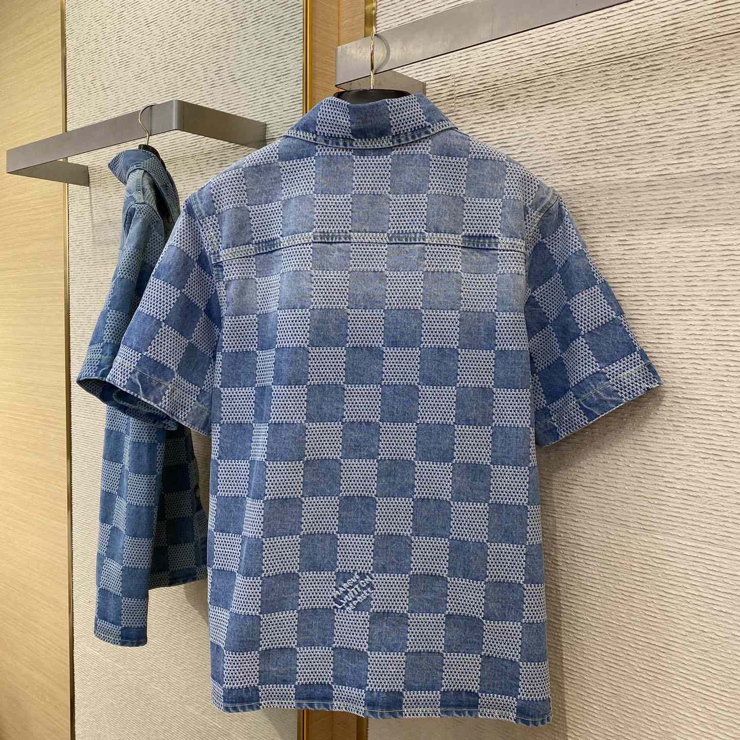 Louis Vuitton Damier Short-Sleeved Chambray Shirt   - DesignerGu