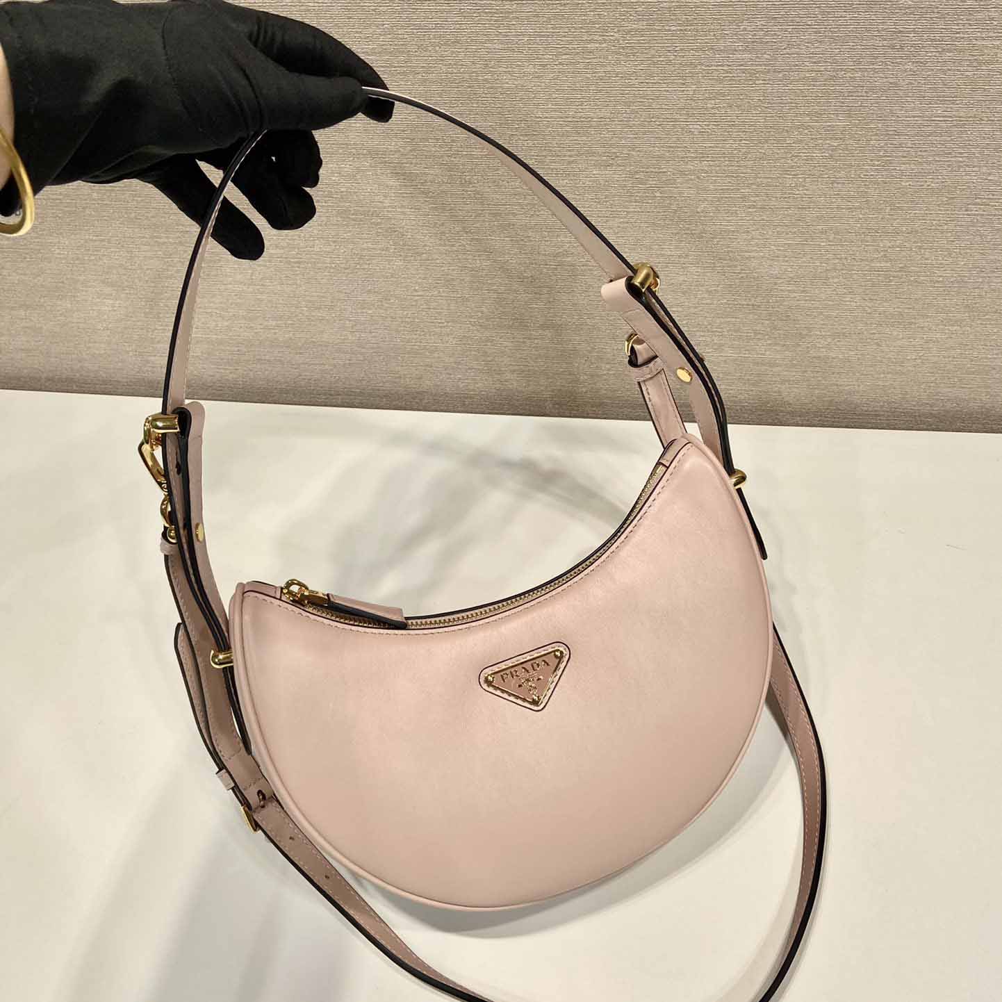 Prada Arqué Small Leather Shoulder Bag - DesignerGu
