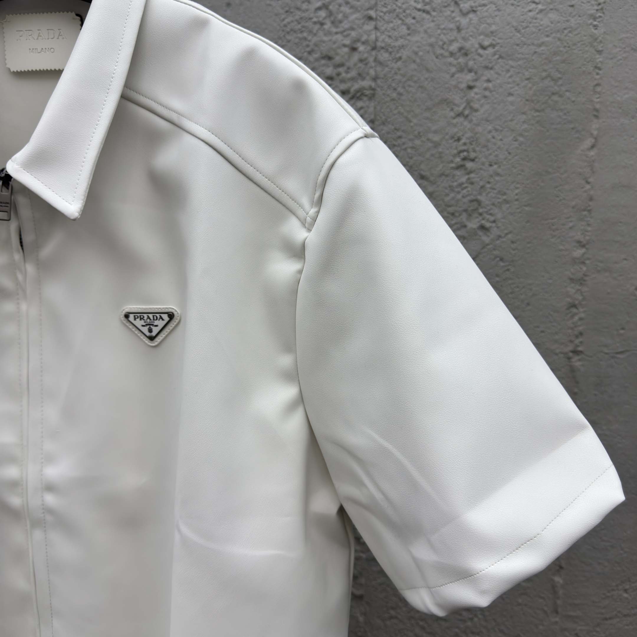 Prada Men's Nappa Leather Short-Sleeve Shirt - DesignerGu