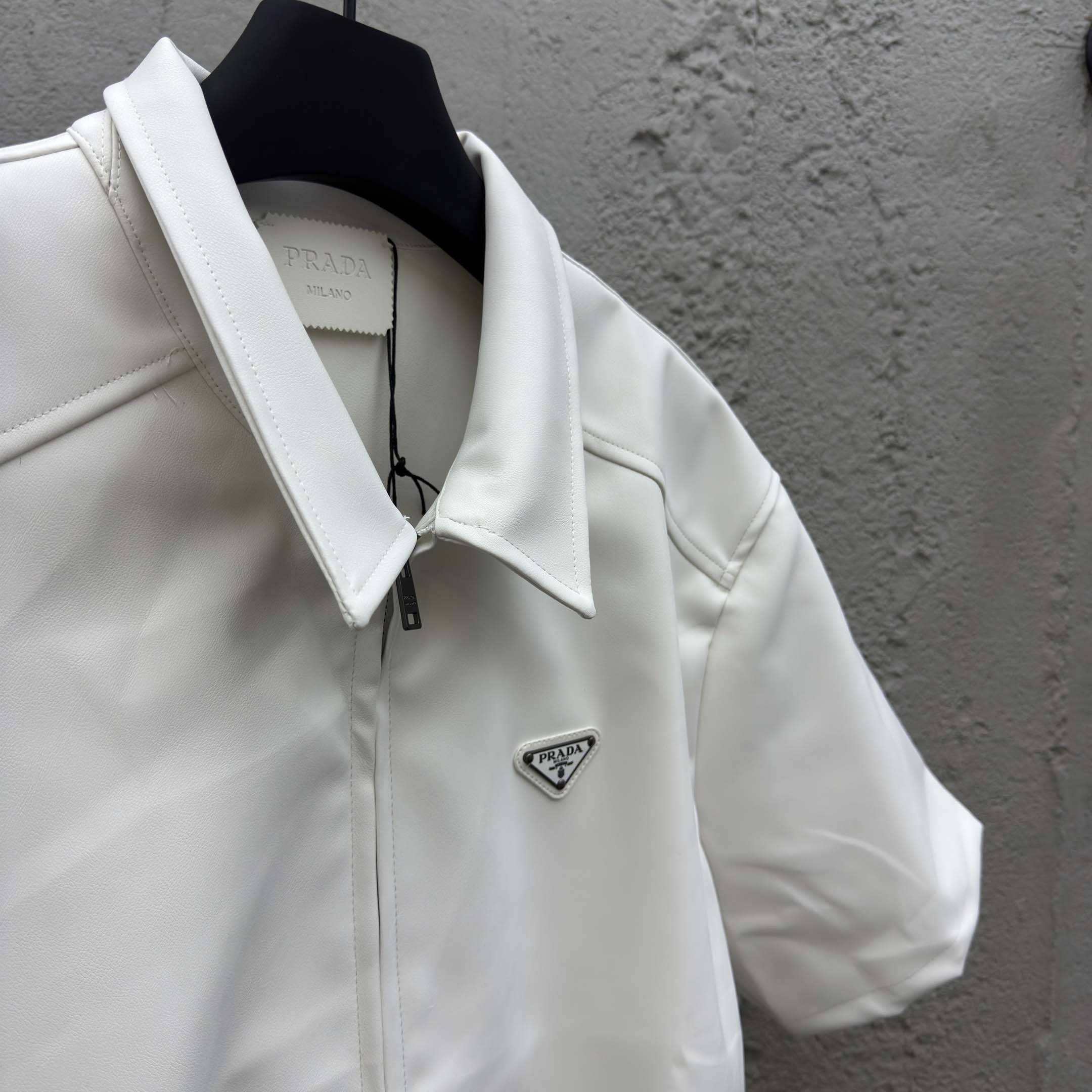 Prada Men's Nappa Leather Short-Sleeve Shirt - DesignerGu