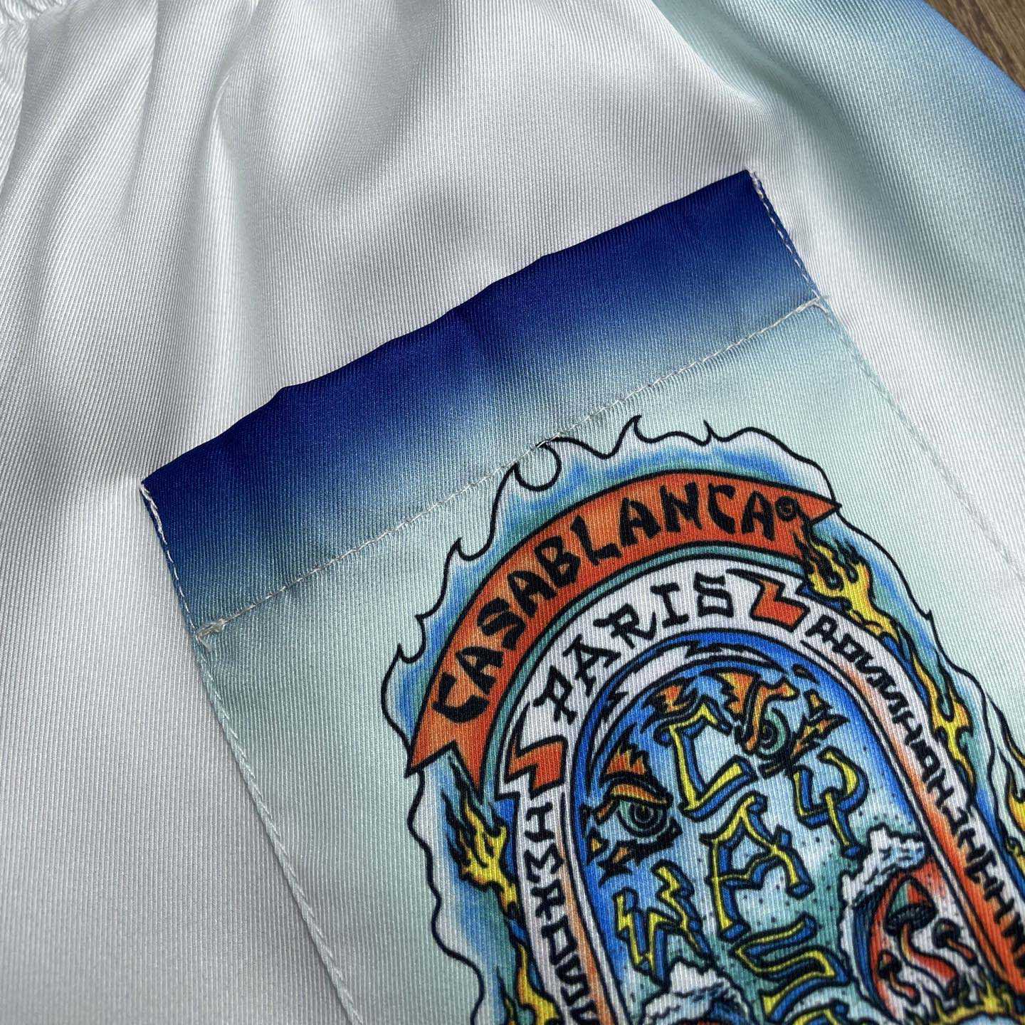 Casablanca White & Blue 'Casa Way' Skate Silk Shorts   CA3538 - DesignerGu
