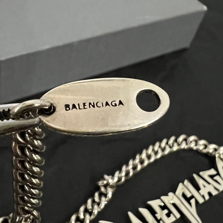 Balenciaga Typo Metal Necklace In Antique Silver Brass - DesignerGu